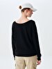 Incision Wide Collar Pale Looking Black T-shirt
