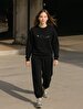 Crew Neck Long Sleeve Si̇gned Black Sweatshirt