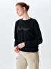 Straight Crew Neck Long Sleeve Basic Black Sweatshirt