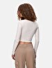Wide Collar Long Sleeve Basic Beige T-shirt