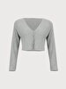 Ribbed V-neck Grey Blouse