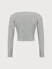 Ribbed V-neck Grey Blouse