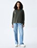 Crew Neck Long Sleeve Basic Green Sweatshirt