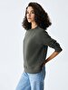 Crew Neck Long Sleeve Basic Green Sweatshirt