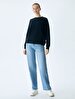 Crew Neck Long Sleeve Basic Navy Sweatshirt