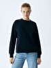 Crew Neck Long Sleeve Basic Navy Sweatshirt