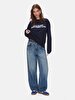 Print Crew Neck Long Sleeve Navy Sweatshirt