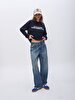Print Crew Neck Long Sleeve Navy Sweatshirt