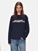 Print Crew Neck Long Sleeve Navy Sweatshirt