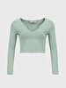 V-neck Long Sleeve Green T-shirt