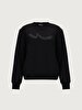 Sign With Print Crew Neck Long Sleeve Basic Black Sweatshirt