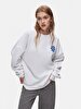 Oversized Surface With Print Crew Neck Long Sleeve White Sweatshirt