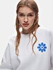 Oversized Surface With Print Crew Neck Long Sleeve White Sweatshirt