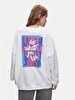 Oversized Surface With Print Crew Neck Long Sleeve White Sweatshirt