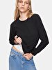 Straight Crew Neck Long Sleeve Basic Black Sweatshirt