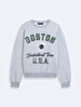 Boston With Print Crew Neck Long Sleeve Grey Sweatshirt