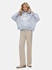 With Print With Hood Boxy Fit Grey Sweatshirt