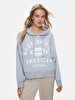 With Print With Hood Boxy Fit Grey Sweatshirt