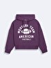 With Print With Hood Boxy Fit Purple Sweatshirt