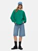 Surface With Print Crew Neck Long Sleeve Oversized Green Sweatshirt