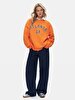 With Print Crew Neck Long Sleeve Oversized Fit Orange Sweatshirt