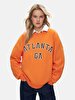 With Print Crew Neck Long Sleeve Oversized Fit Orange Sweatshirt