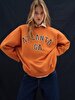 With Print Crew Neck Long Sleeve Oversized Fit Orange Sweatshirt