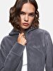 Straight With Hood Polar Zipper Closing Regular Fit Grey Sweatshirt