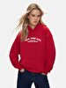 Surface With Print With Hood Without Zipper Regular Fit Red Sweatshirt