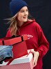 Surface With Print With Hood Without Zipper Regular Fit Red Sweatshirt