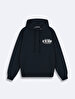 Surface With Print With Hood Without Zipper Relaxed Fi̇t Navy Sweatshirt