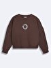Surface With Print With Hood Without Zipper Boxy Fit Brown Sweatshirt