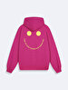 Surface With Print With Hood Without Zipper Oversized Fit Pink Sweatshirt