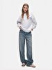 Print Crew Neck Long Sleeve Oversized Fit White Sweatshirt