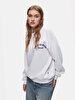 Print Crew Neck Long Sleeve Oversized Fit White Sweatshirt