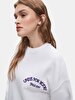 Print Crew Neck Long Sleeve Oversized Fit White Sweatshirt