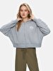Print With Hood Zipper Closing Boxy Fit Grey Sweatshirt