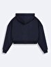 Print With Hood Zipper Closing Boxy Fit Navy Sweatshirt