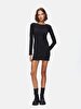 Straight Off-shoulder Long Sleeve Fit Midi Black Dress