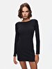 Straight Off-shoulder Long Sleeve Fit Midi Black Dress