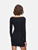Straight Off-shoulder Long Sleeve Fit Midi Black Dress