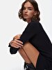 Straight Off-shoulder Long Sleeve Fit Midi Black Dress