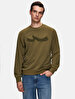 Si̇gned Crew Neck Long Sleeve Regular Fit Green Sweatshirt
