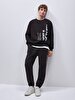 Print Crew Neck Long Sleeve Relaxed Fi̇t Black Sweatshirt