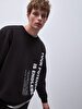 Print Crew Neck Long Sleeve Relaxed Fi̇t Black Sweatshirt