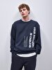 Print Crew Neck Long Sleeve Relaxed Fi̇t Navy Sweatshirt