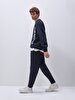 Print Crew Neck Long Sleeve Relaxed Fi̇t Navy Sweatshirt