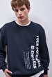 Print Crew Neck Long Sleeve Relaxed Fi̇t Navy Sweatshirt