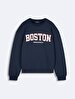 Boston With Print Crew Neck Long Sleeve Relaxed Fit Navy Sweatshirt