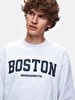 Boston With Print Crew Neck Long Sleeve Relaxed Fit Grey Sweatshirt